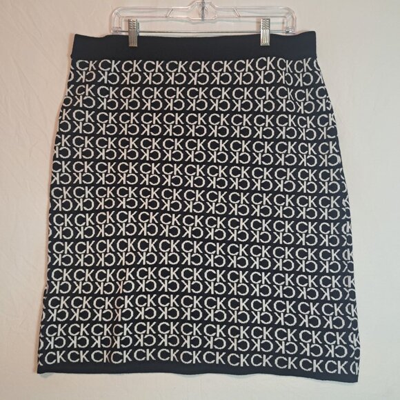 Calvin Klein Women's All Over Logo Black & White Knit Skirt K4VR8771‎ NWT Size L - Picture 2 of 6
